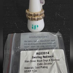 Gold Plated Ring with Black Onyx and Diamond CZ